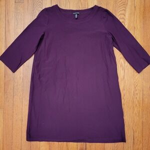 Eileen Fisher Maroon Purple 3/4 Sleeve Shift Dress M Tunic‎ Travel Packable